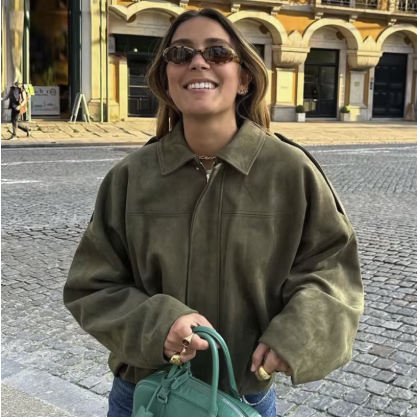 Gaby Cropped Suede Bomber Jacket