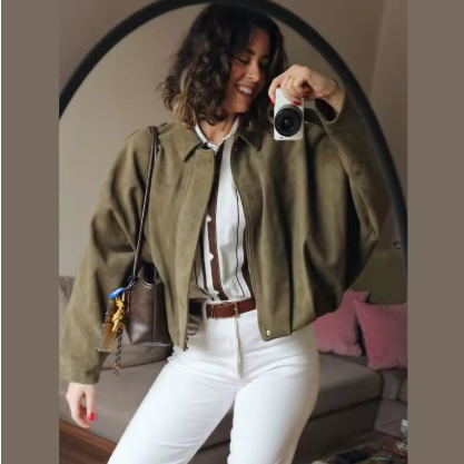 Gaby Cropped Suede Bomber Jacket