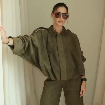Gaby Cropped Suede Bomber Jacket