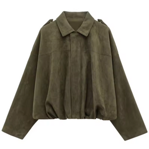 Gaby Cropped Suede Bomber Jacket