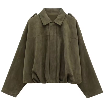 Gaby Cropped Suede Bomber Jacket
