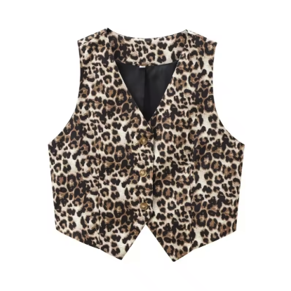 Léone Leopard Print V-Neck Vest