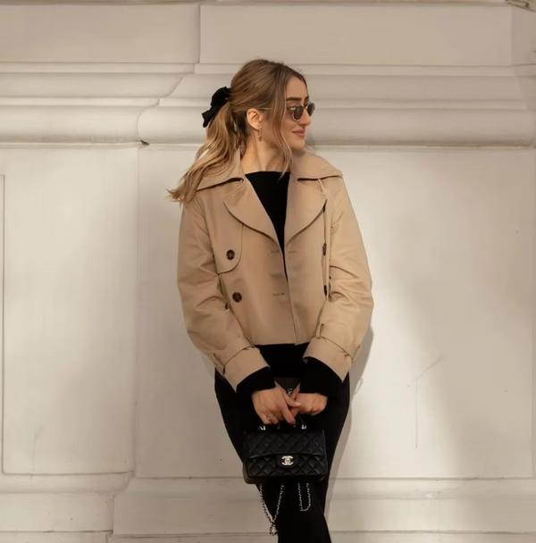 Margot Vintage Double-Breasted Cropped Trench Jacket