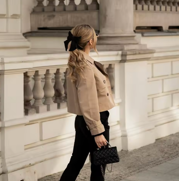 Margot Vintage Double-Breasted Cropped Trench Jacket