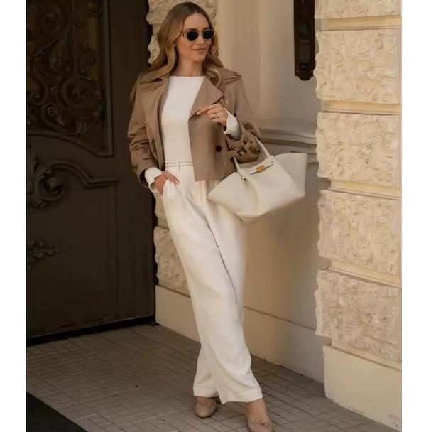 Margot Vintage Double-Breasted Cropped Trench Jacket