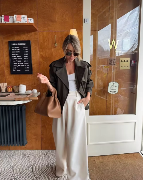 Margot Vintage Double-Breasted Cropped Trench Jacket