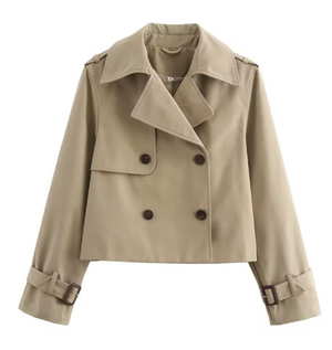 Margot Vintage Double-Breasted Cropped Trench Jacket