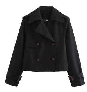 Margot Vintage Double-Breasted Cropped Trench Jacket