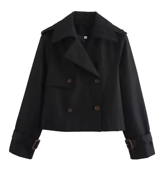 Margot Vintage Double-Breasted Cropped Trench Jacket