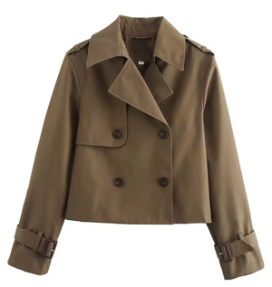 Margot Vintage Double-Breasted Cropped Trench Jacket
