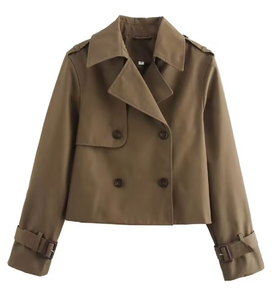 Margot Vintage Double-Breasted Cropped Trench Jacket