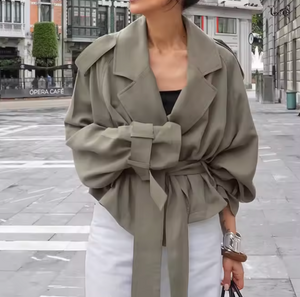 Odette Belted Drop Shoulder Cropped Trench Coat