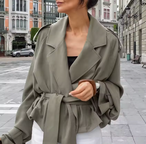 Odette Belted Drop Shoulder Cropped Trench Coat