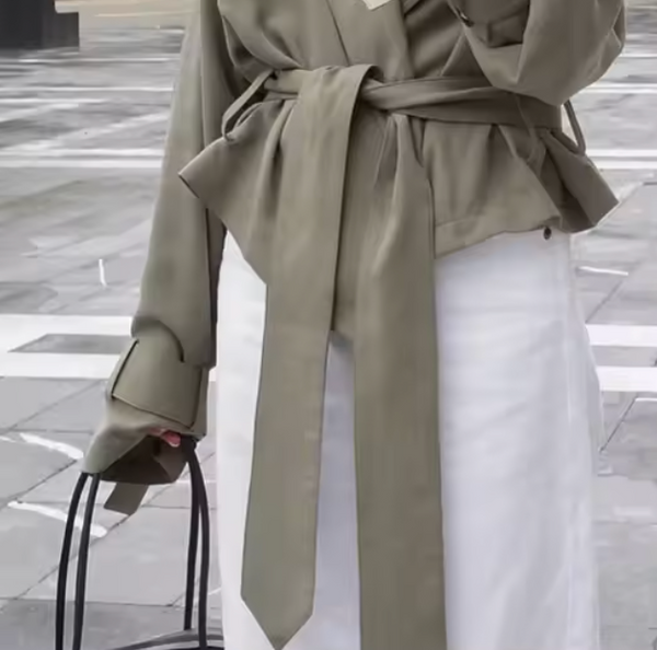 Odette Belted Drop Shoulder Cropped Trench Coat