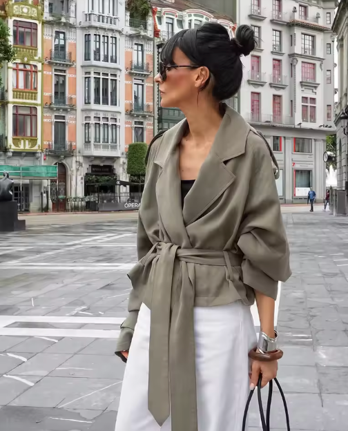 Odette Belted Drop Shoulder Cropped Trench Coat