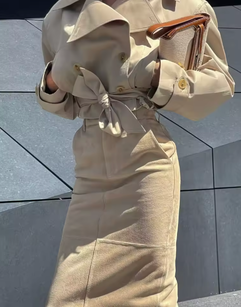 Fleur Belted Double-Breasted Short Trench Jacket