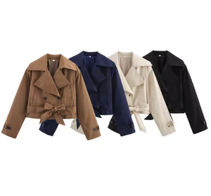 Fleur Belted Double-Breasted Short Trench Jacket