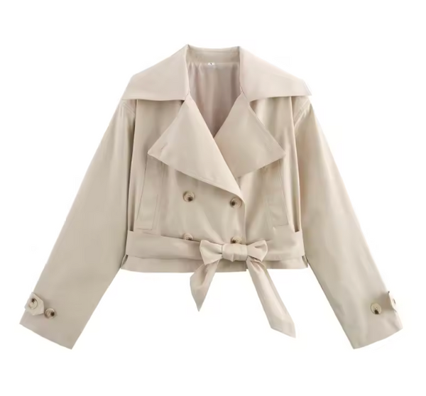 Fleur Belted Double-Breasted Short Trench Jacket