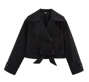 Fleur Belted Double-Breasted Short Trench Jacket