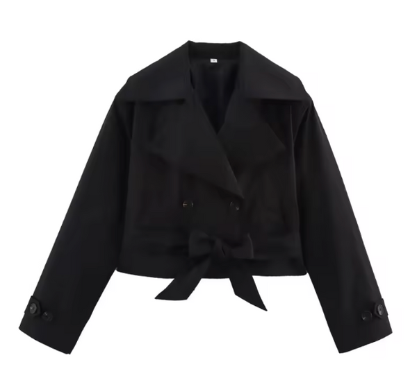 Fleur Belted Double-Breasted Short Trench Jacket