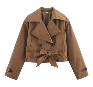 Fleur Belted Double-Breasted Short Trench Jacket
