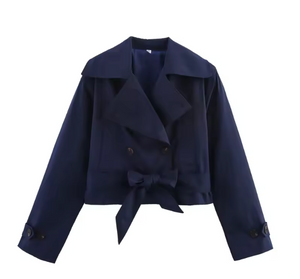 Fleur Belted Double-Breasted Short Trench Jacket