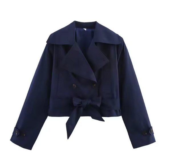 Fleur Belted Double-Breasted Short Trench Jacket