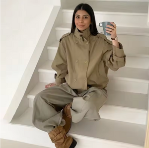 Hailey Funnel Neck Utility Cropped Trench Jacket