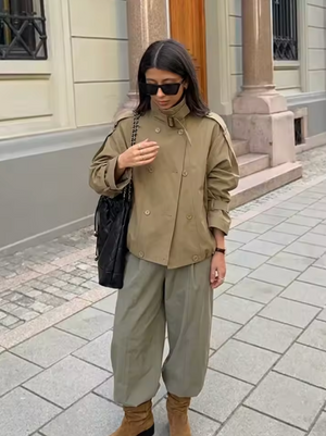Hailey Funnel Neck Utility Cropped Trench Jacket