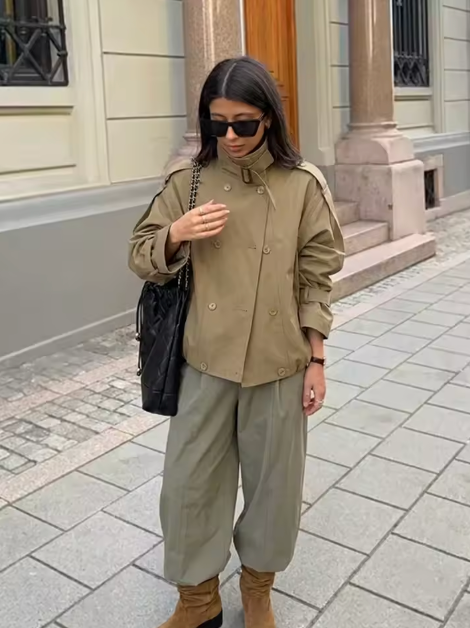 Hailey Funnel Neck Utility Cropped Trench Jacket