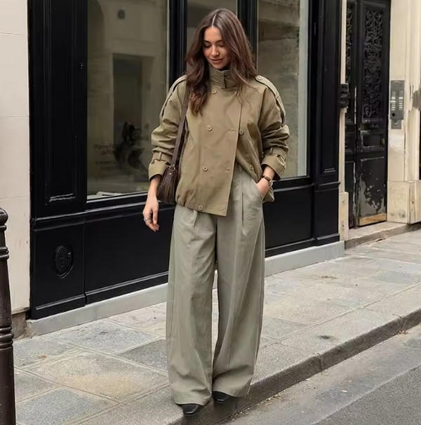 Hailey Funnel Neck Utility Cropped Trench Jacket