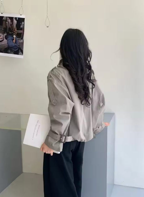 Hailey Funnel Neck Utility Cropped Trench Jacket
