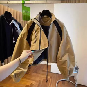 Flavie Zip-Up Hooded Stand Collar Windbreaker Jacket