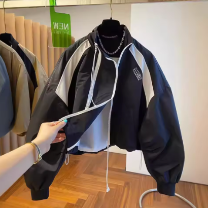 Flavie Zip-Up Hooded Stand Collar Windbreaker Jacket