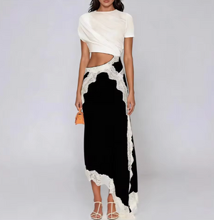 Colette Asymmetric Lace-Panel Midi Dress
