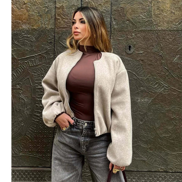 Adèle Cropped Fleece Bomber Jacket