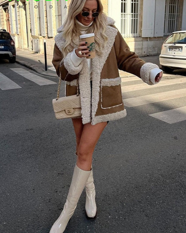 Noémie Faux Shearling Contrast Panel Jacket