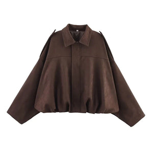 Colette Oversized Collar Suede Bomber Jacket