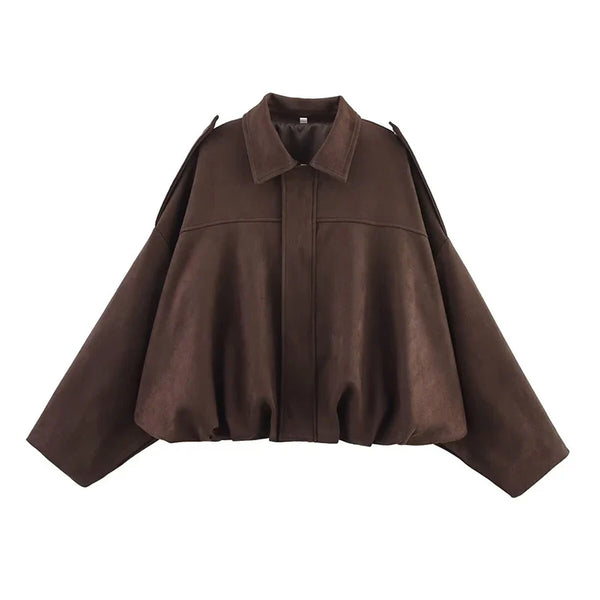 Colette Oversized Collar Suede Bomber Jacket