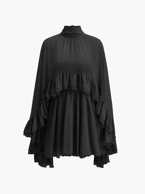 Séraphine Chiffon Ruffle Mock Neck Dress