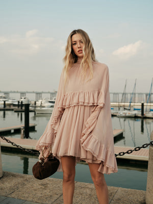 Séraphine Chiffon Ruffle Mock Neck Dress