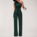 Camille | Women's One Shoulder Draped Tie Waist Wide Leg Jumpsuit