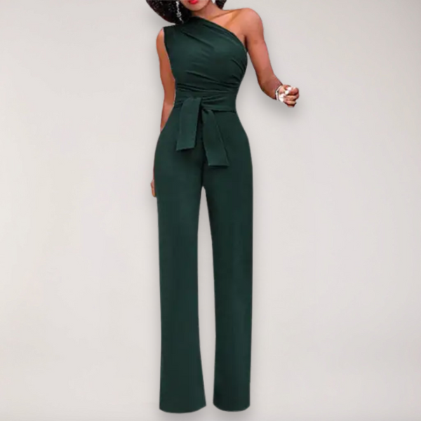 Camille | Women's One Shoulder Draped Tie Waist Wide Leg Jumpsuit