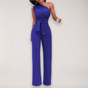 Camille | Women's One Shoulder Draped Tie Waist Wide Leg Jumpsuit