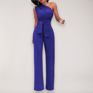 Camille | Women's One Shoulder Draped Tie Waist Wide Leg Jumpsuit