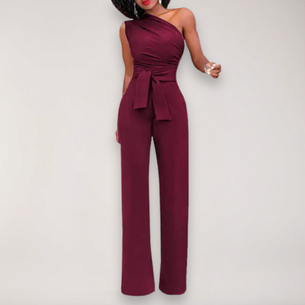 Camille | Women's One Shoulder Draped Tie Waist Wide Leg Jumpsuit