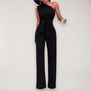 Camille | Women's One Shoulder Draped Tie Waist Wide Leg Jumpsuit