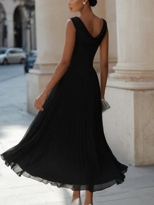 Odette Draped Neck Pleated Midi Dress