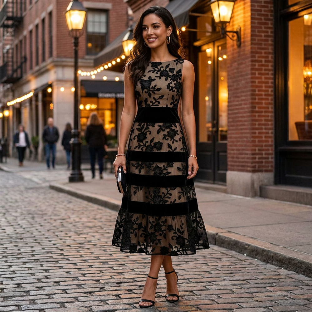 Noir Fleur Lace Midi Dress