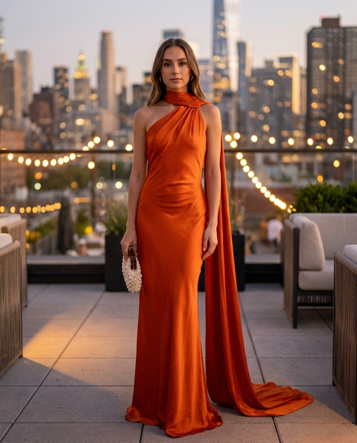 Aurélie Backless Satin Scarf Cocktail Dress